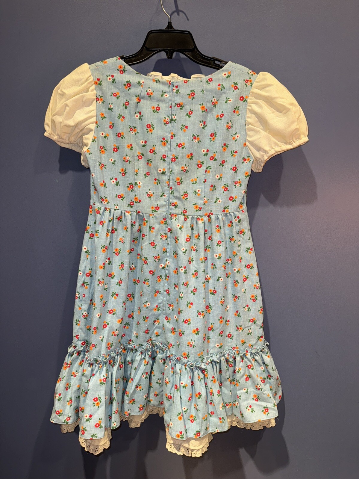 Womens Med. Vintage Dress, Blue Floral Gibson Girl, Praire, 1960 Petticoat Trim