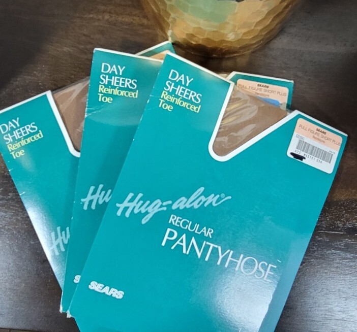 4 Vintage Sears Hug Alon Pantyhose Reinforced Sandstone Full Figure Short Plus