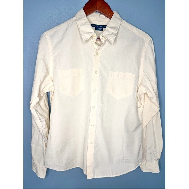 Vintage Ralph Lauren Blue Label Women’s Light Yellow Button-Down Preppy Size 14