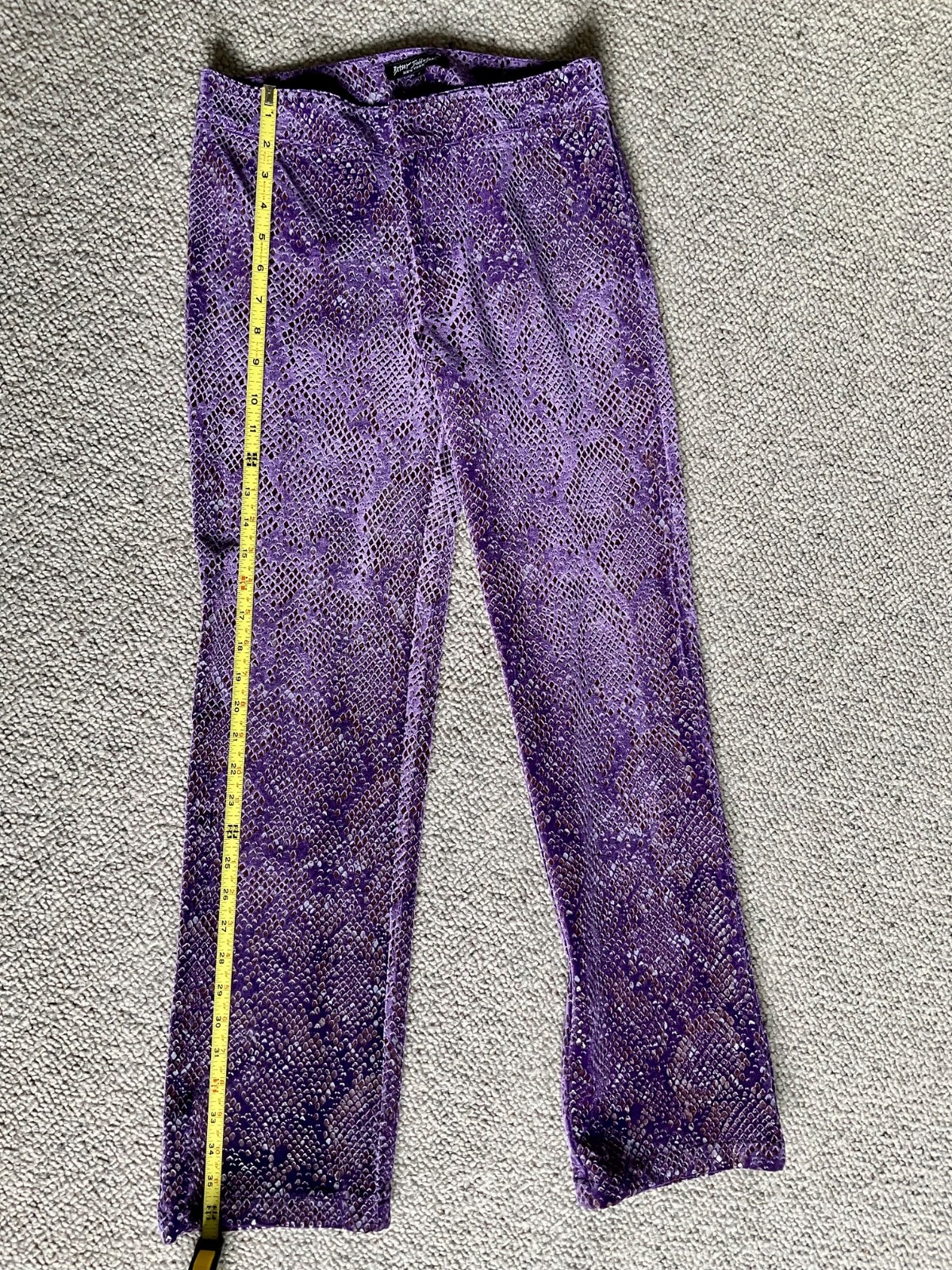 Vintage 90s Betsey Johnson Purple Snake Skin Stretch Pants Burnout Punk Velvet