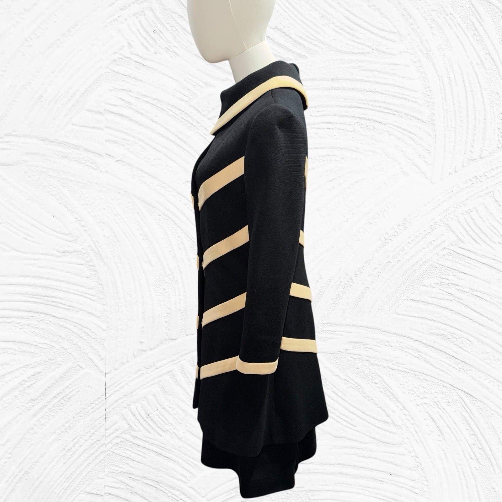 1960s LILLI ANN Knit Black Cream Chevron Dress W/Matching Jacket 2/4(read) *flaw