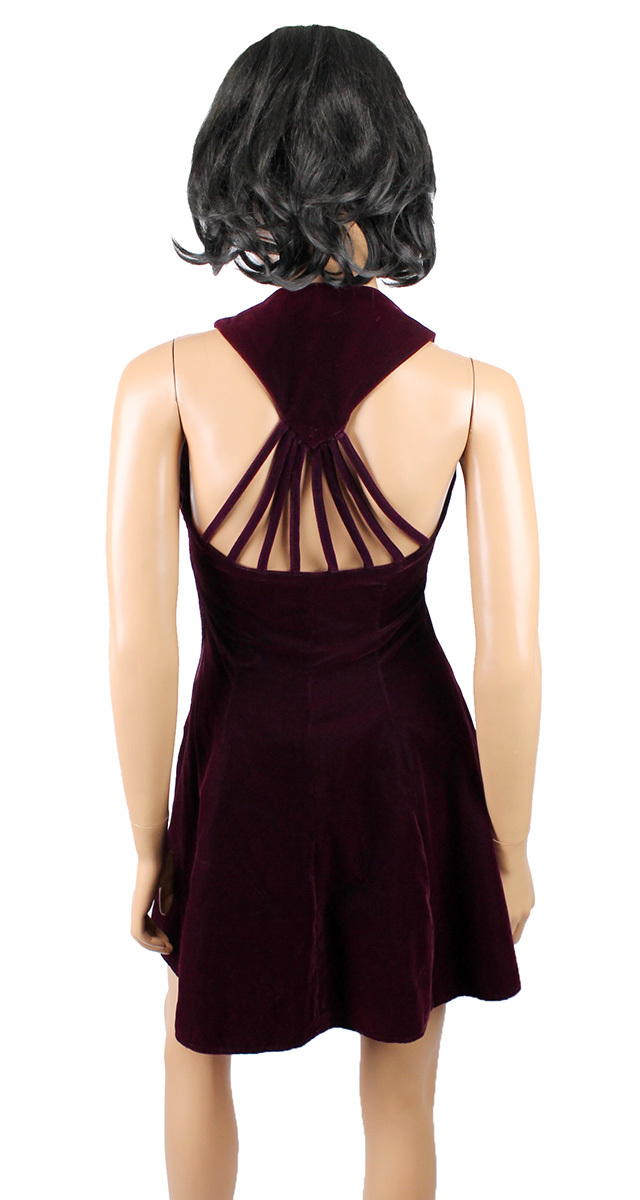 80s 90s Mini Dress Sz S Vintage Burgundy Red Velvet Prom Cocktail Gown Open Back