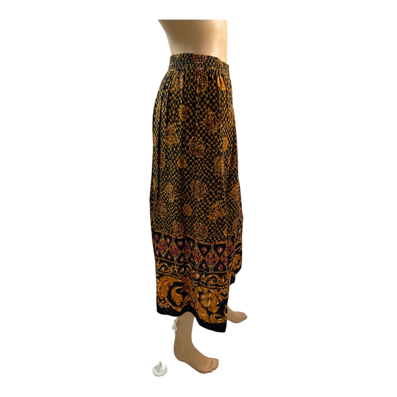 Touche L. A. Women’s Vintage Black Printed Midi Pleated Skirt Plus Size Medium.