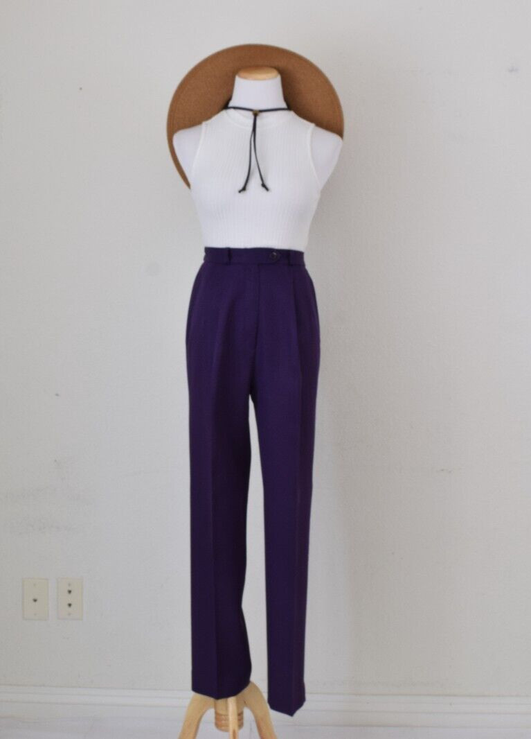 Vintage 70s Eggplant Polyester Pleated Trousers | 30 waist