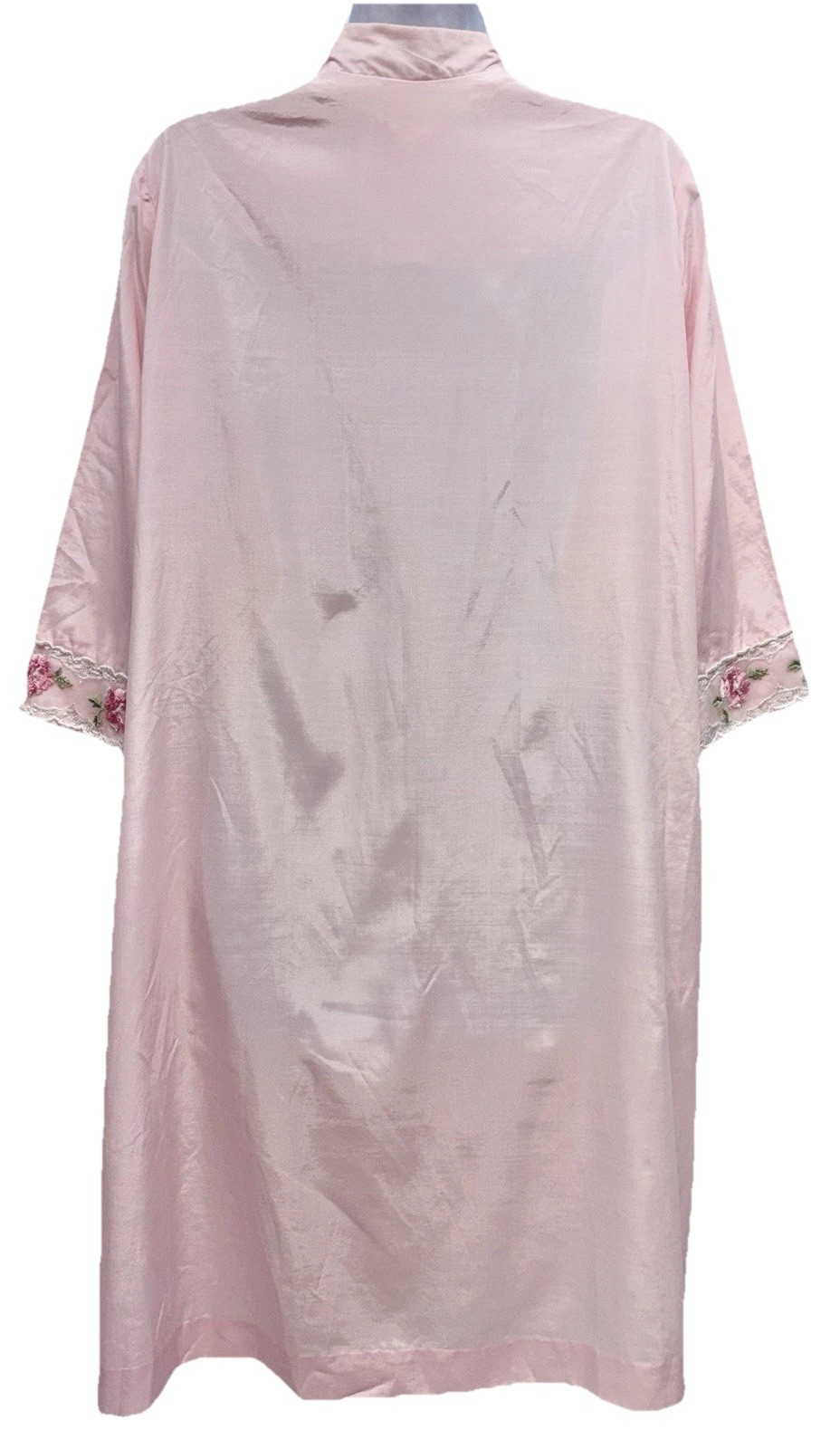 Vintage Loungees Women Size 12 Snap Button Up 3/4 Sleeve Embroidered Robe Pink
