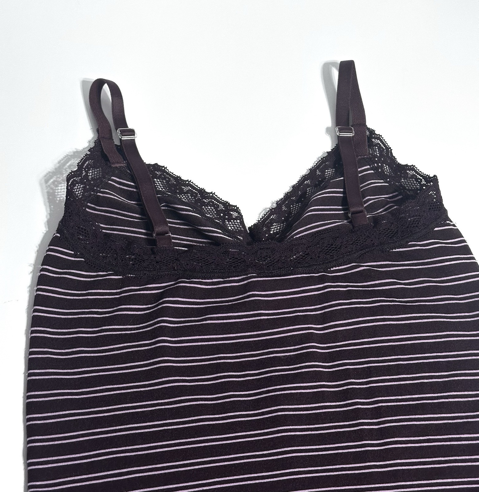 Vintage Y2K Calvin Klein Camisole Small Plum Seamless Stretch Striped Lace Trim
