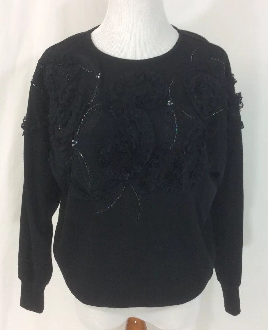 Stephanie Medium Women’s Vintage Black Embellished Paris NEW YORK London Top