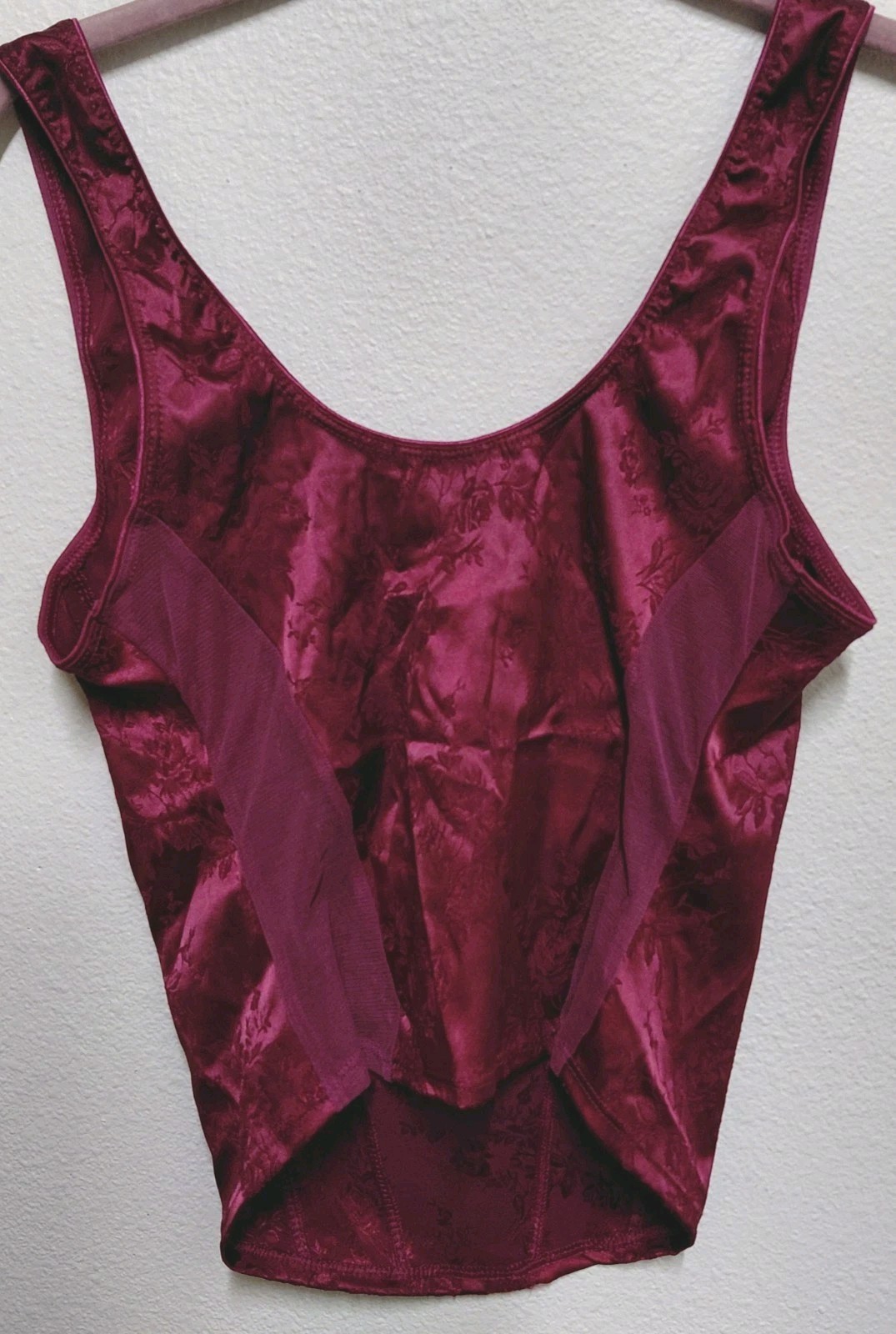 Vintage Victoria’s Secret Satin Floral Corset Top Bustier Tank Burgundy Large