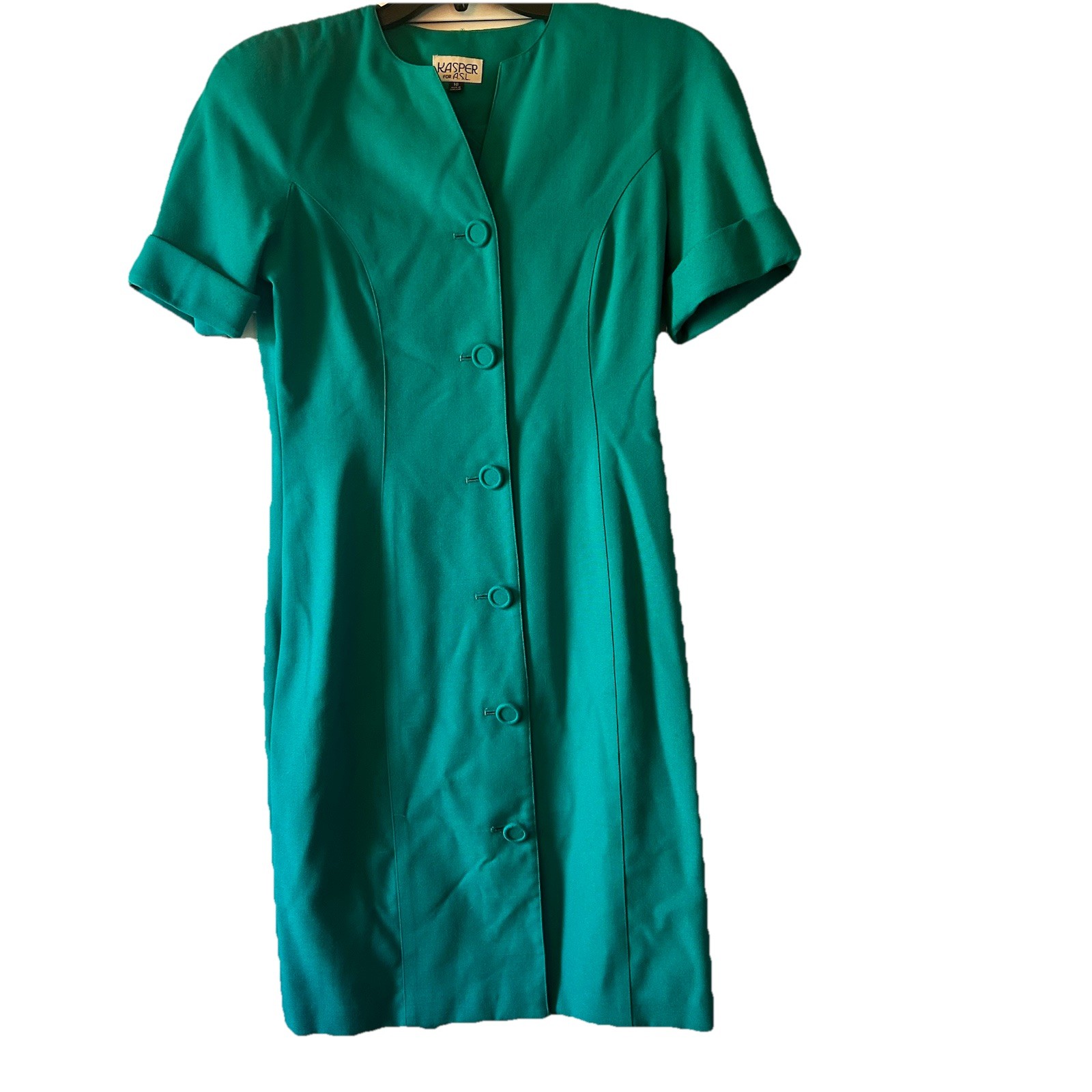 Vintage 90s Kasper For ASL Teal Green Structured Lined Dress 10 Secretary Career
