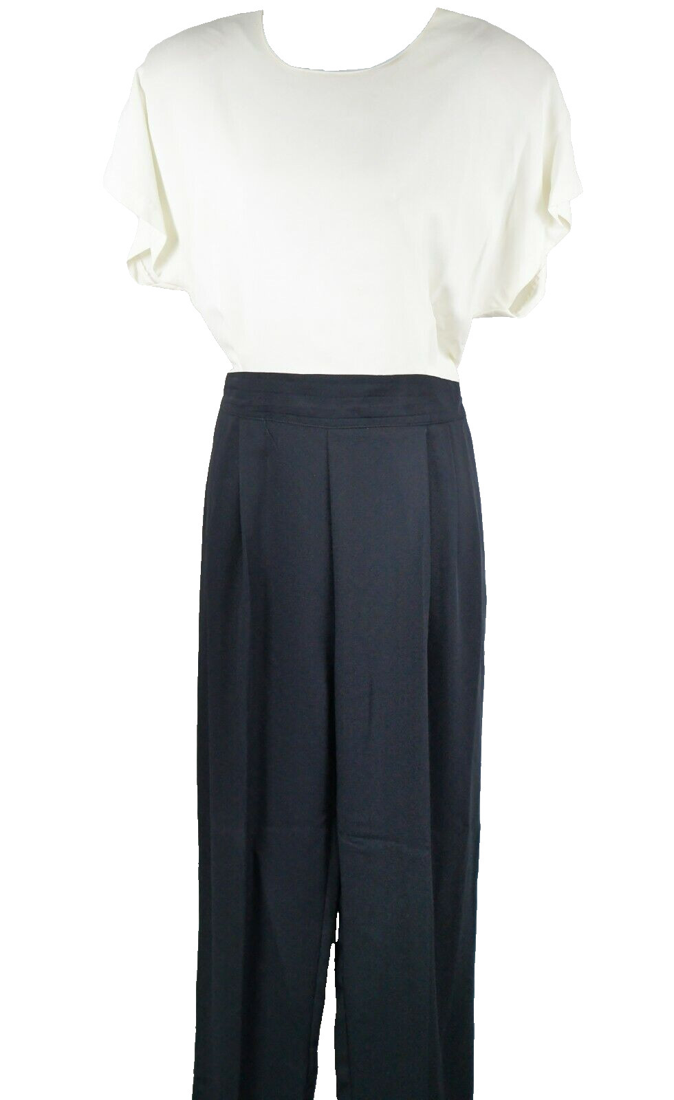 Joan Walters Petite Size 14 Navy Ivory Short Sleeve Jumpsuit Vintage
