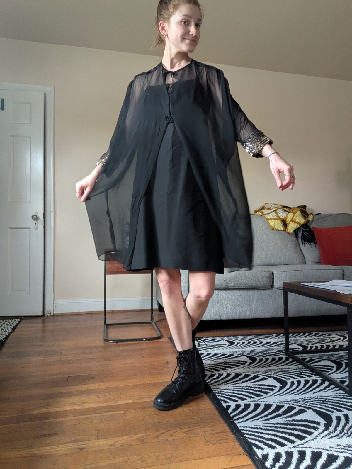 60s Shift Dress with Metallic Sequins and Sheer Jacket