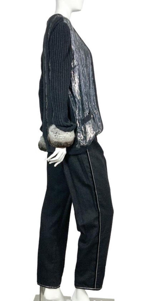 Vintage Valentino Boutique 3-Piece Cashmere Set w/Chinchilla Fur & Sequins Italy