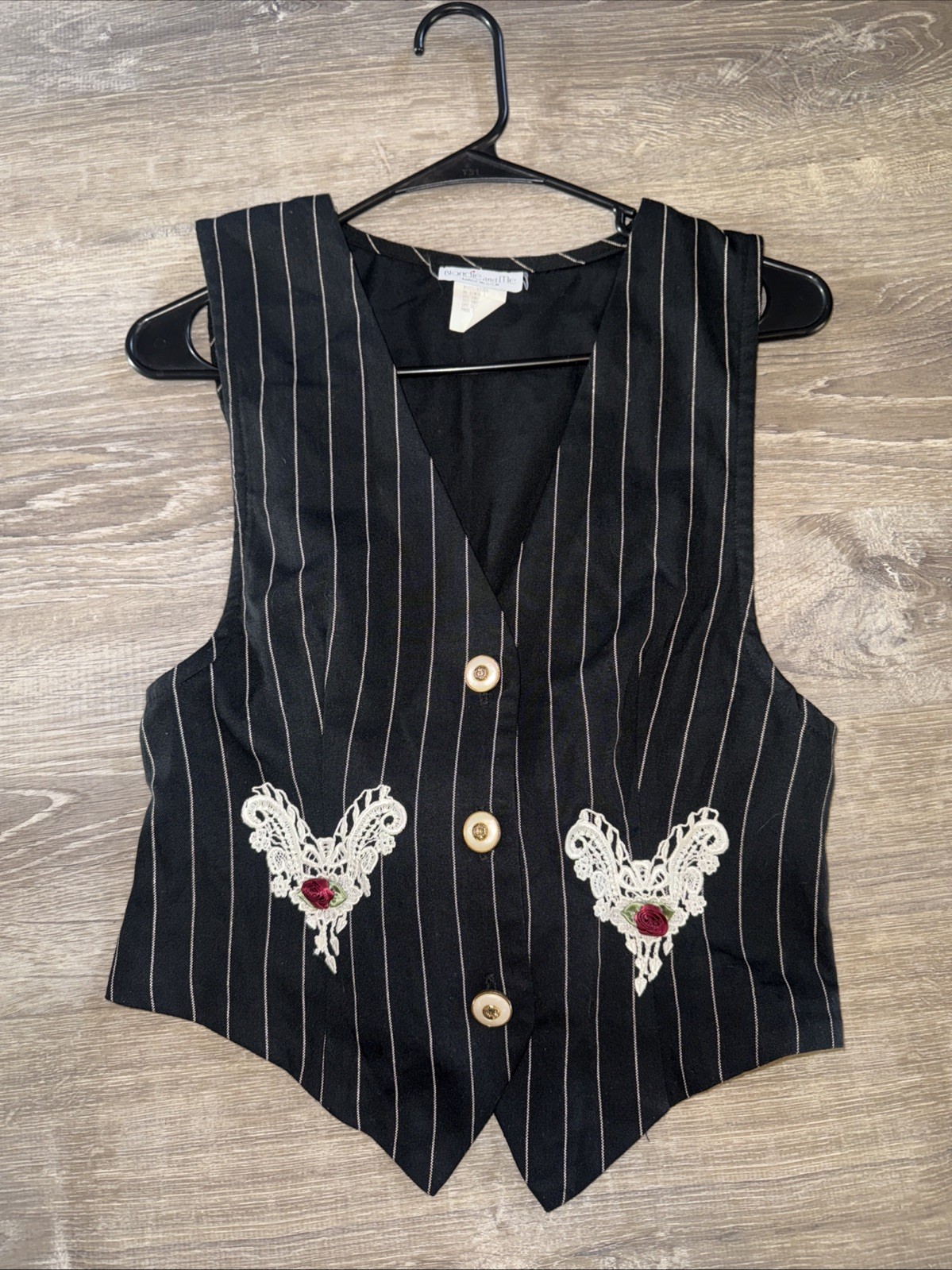 VTG 80s Blondie and Me Black Pinstripe Novelty Vest made in USA size 5–6