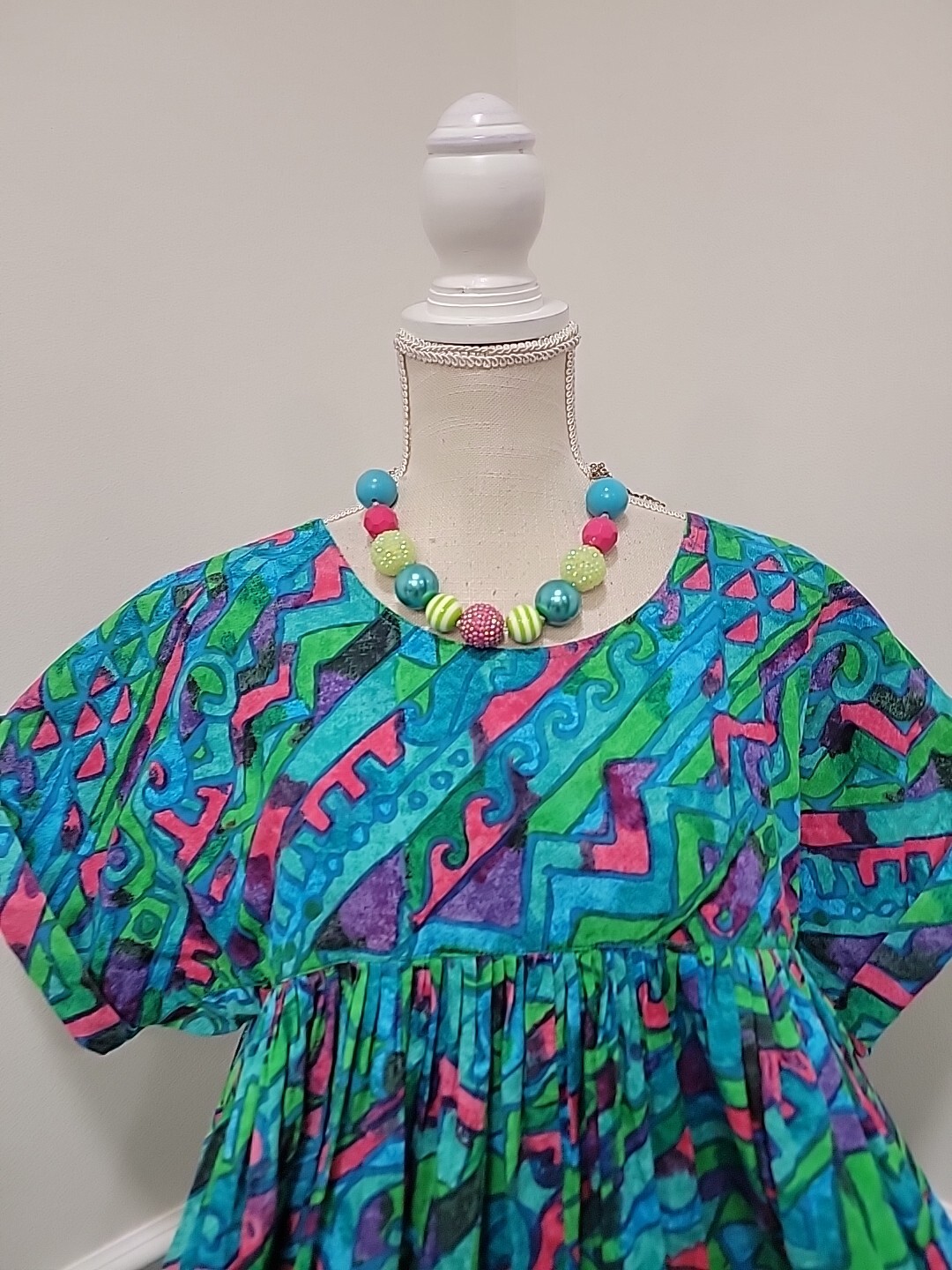 Vintage Psychedelic Tropical Hawaiian Ruffled Hem Mumu Dress—Size S/M