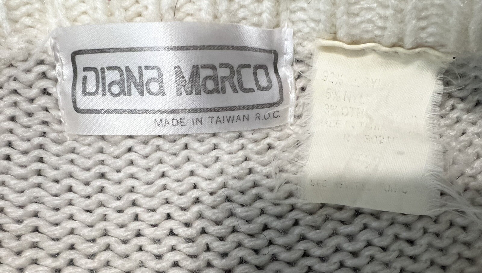 Vintage Diana Marco Sweater Womens Large Cream Gray Black Sparkle Grandma EUC
