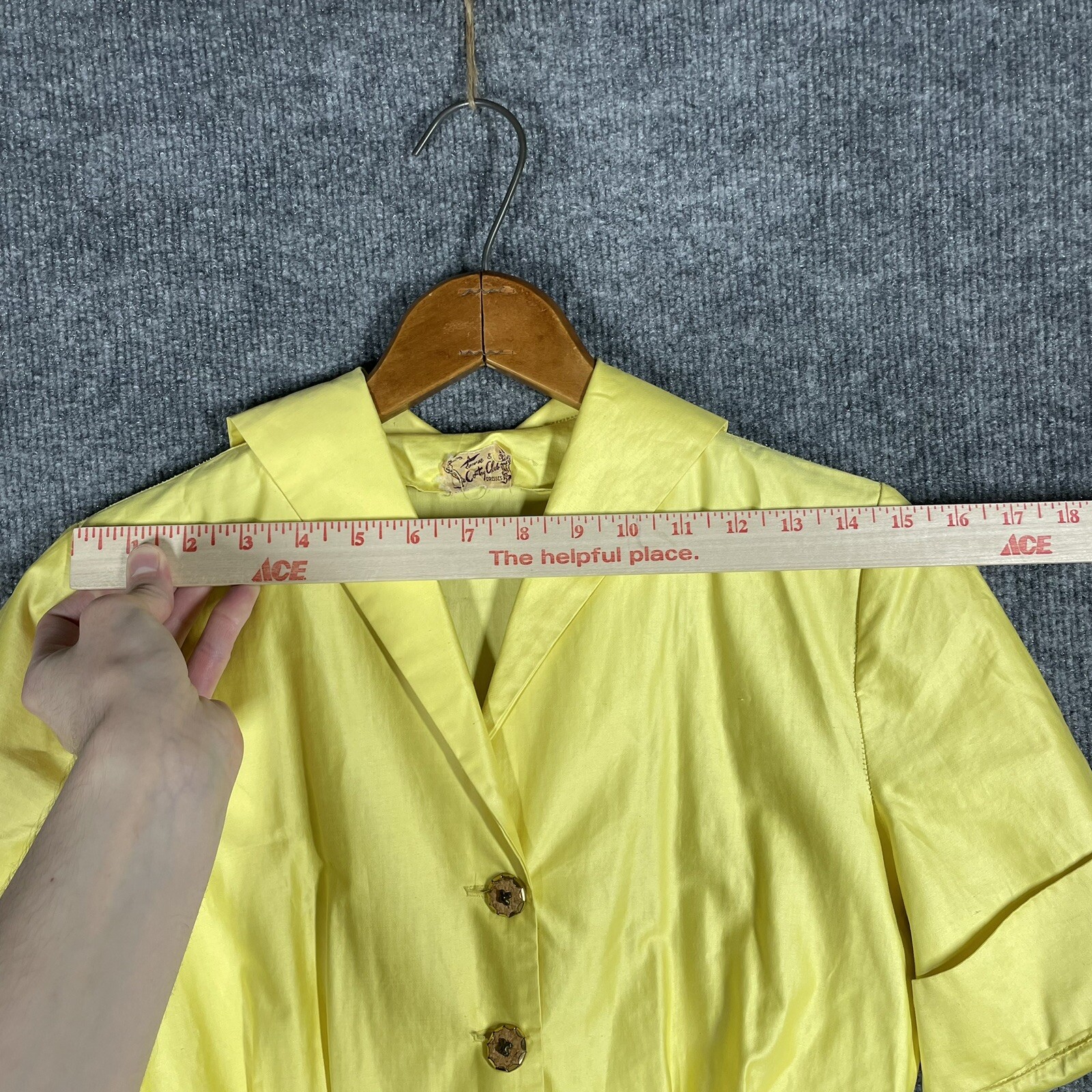 VINTAGE 50s Town & Country Club Dress Small Polished Cotton Day Tea Swing Yellow