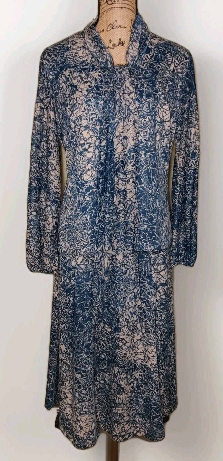 Vintage 70’s Lady Carol – 2 PC Poly Skirt Set Blue / Tan Abstract – Size 16