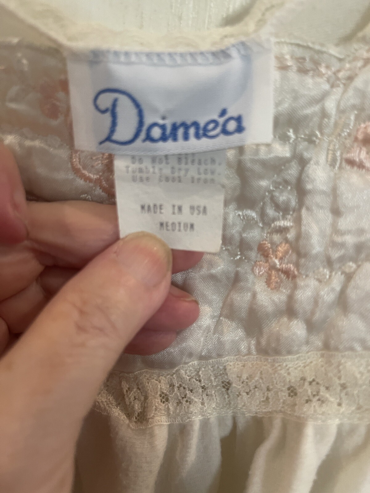 Vintage 60s Damea Nightgown White Size M Union Label