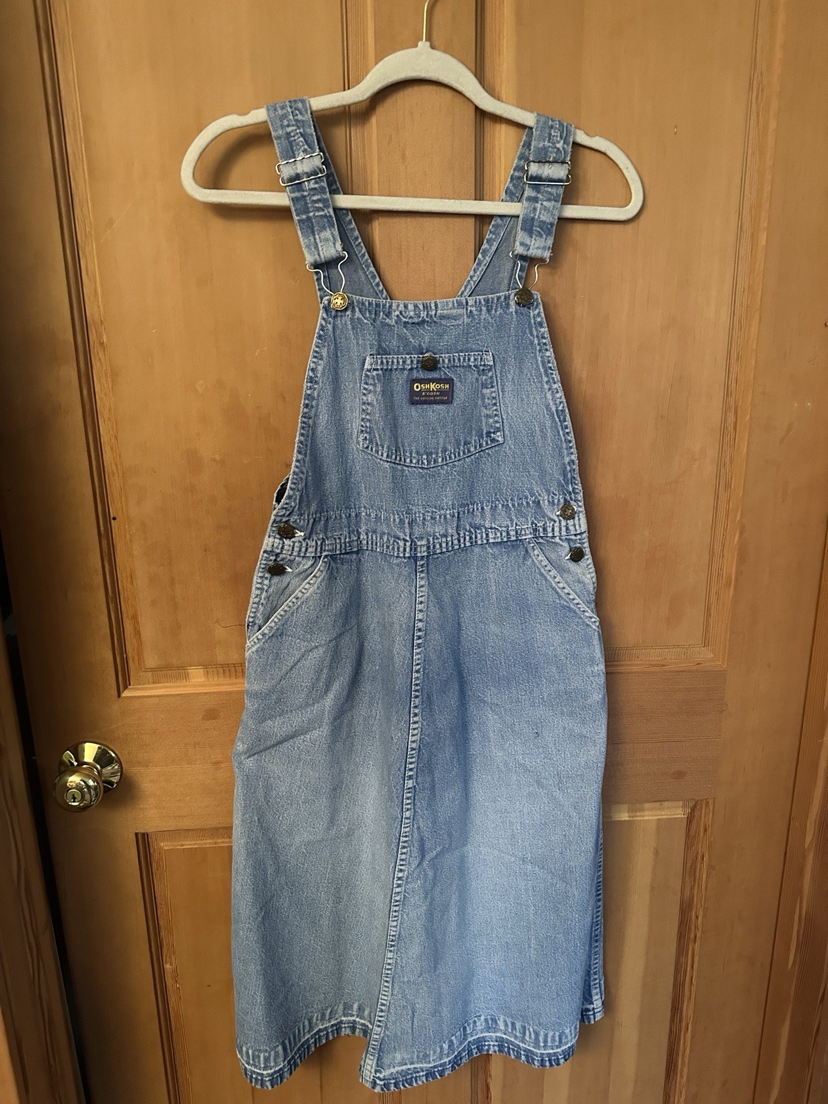 Vintage Oshkosh B’Gosh Light Blue Denim Overall Dress Sz 30” Waist Women’s