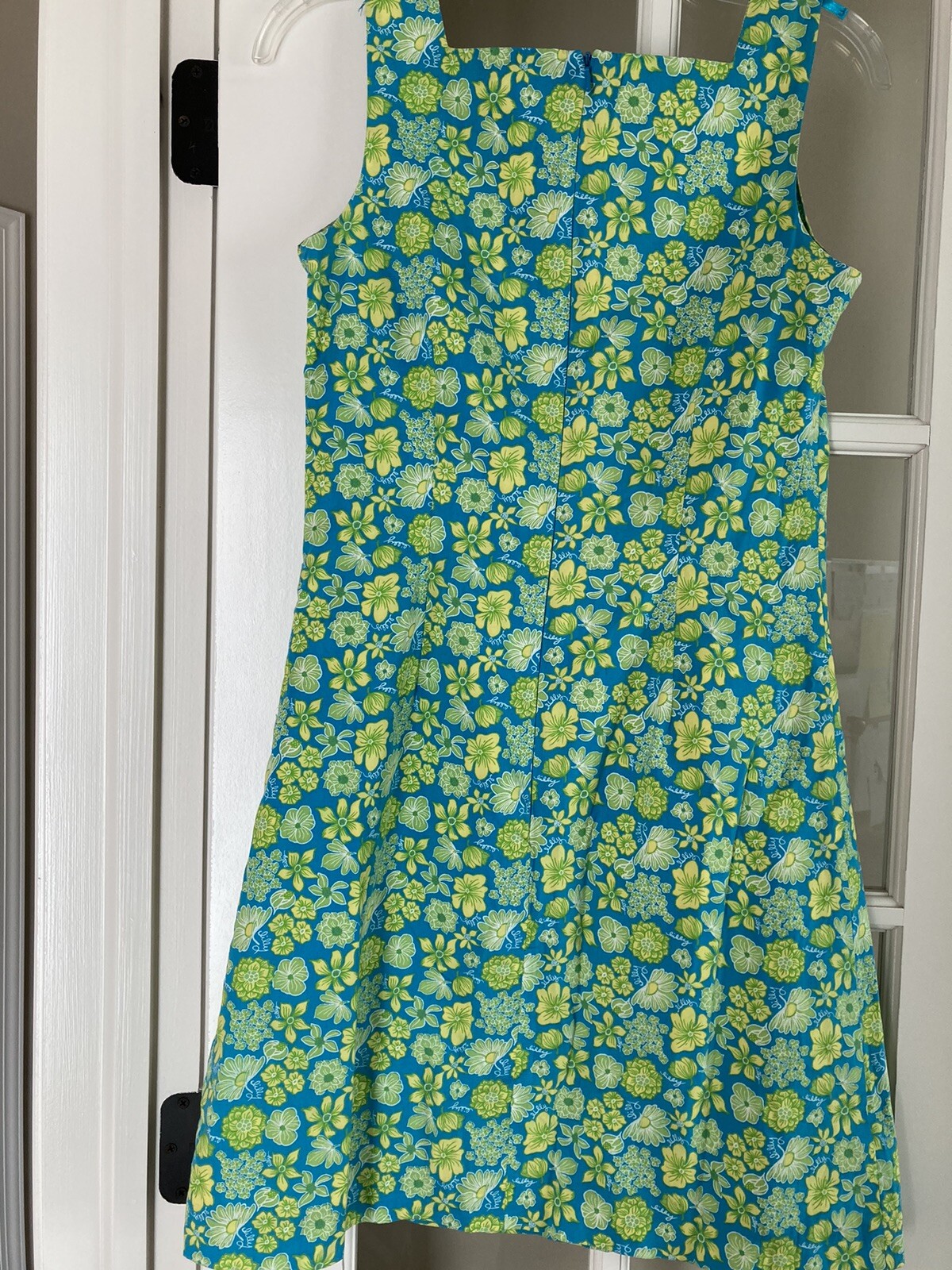 LILLY PULITZER LIME GREEN & AQUA FLORAL SLEEVELESS SUN DRESS – SZ 2