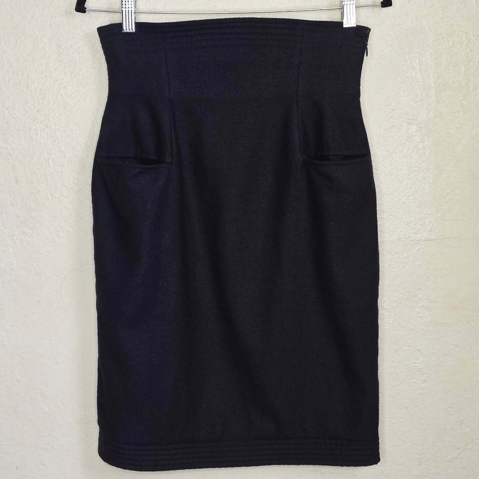 Vintage 1980s Bernard Perris Paris Black Wool Corset Pencil Skirt S