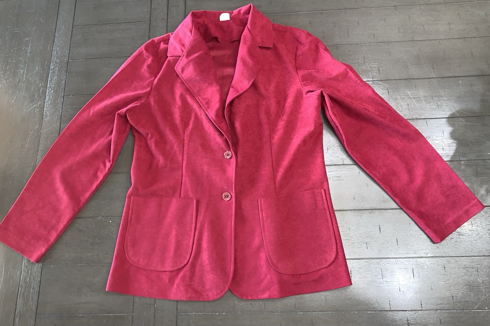 B2 80s Velour Blazer Jacket Sz M Pink Fuchsia Button Career Office Preppy
