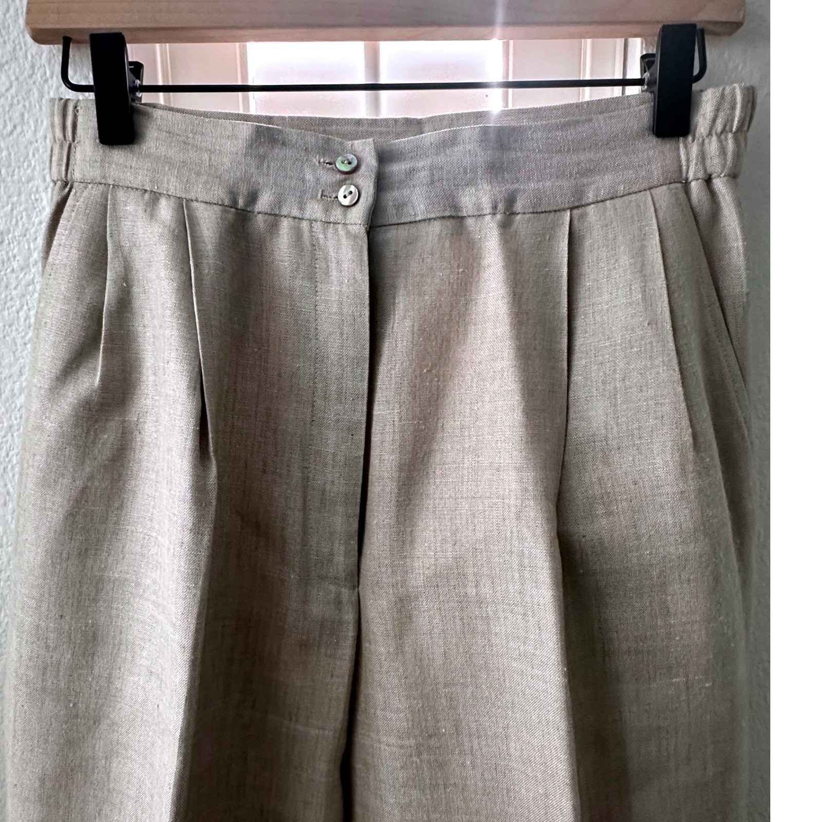 Vintage David Brooks Beige Linen High Waisted Pleated Pants USA Women’s Size 10