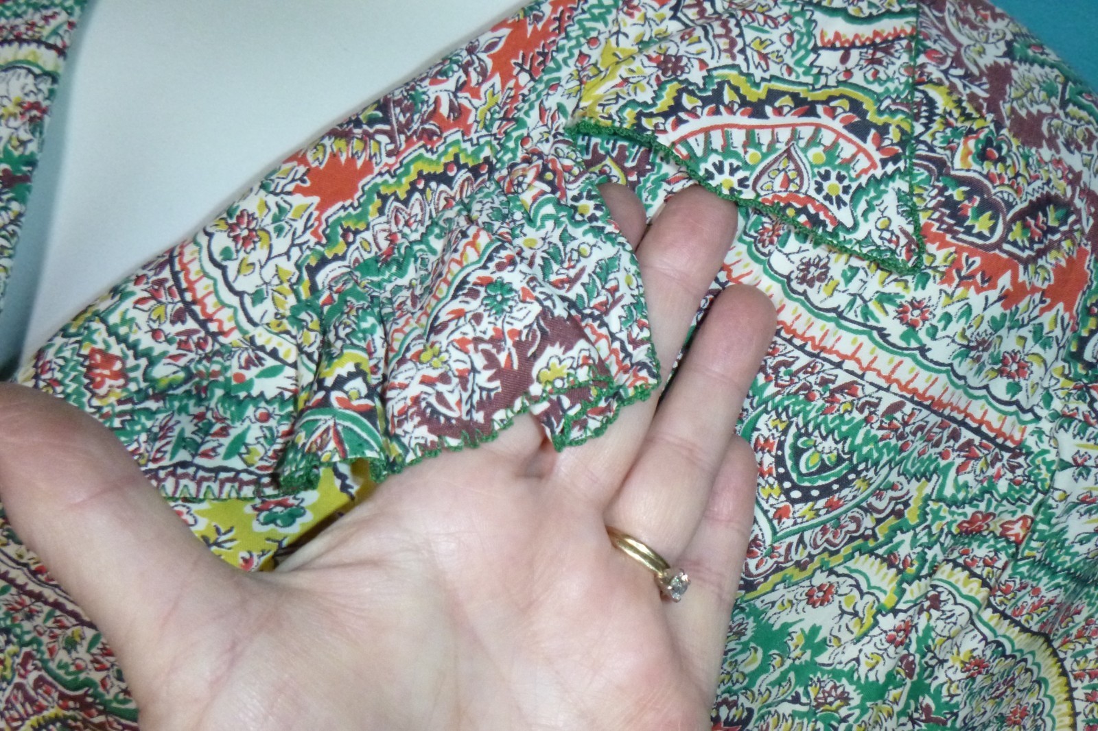 Vtg 40s 50s Georgiana Frocks Rayon Dress Paisley Green Red VOLUP Sz XL