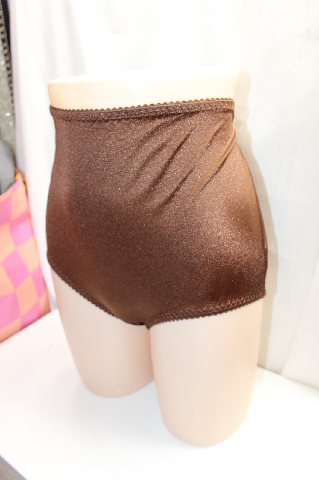 Vint. Sissy Nylo/Spand Brown Glow Brief High Waist Tummy Control Silky Panties 8
