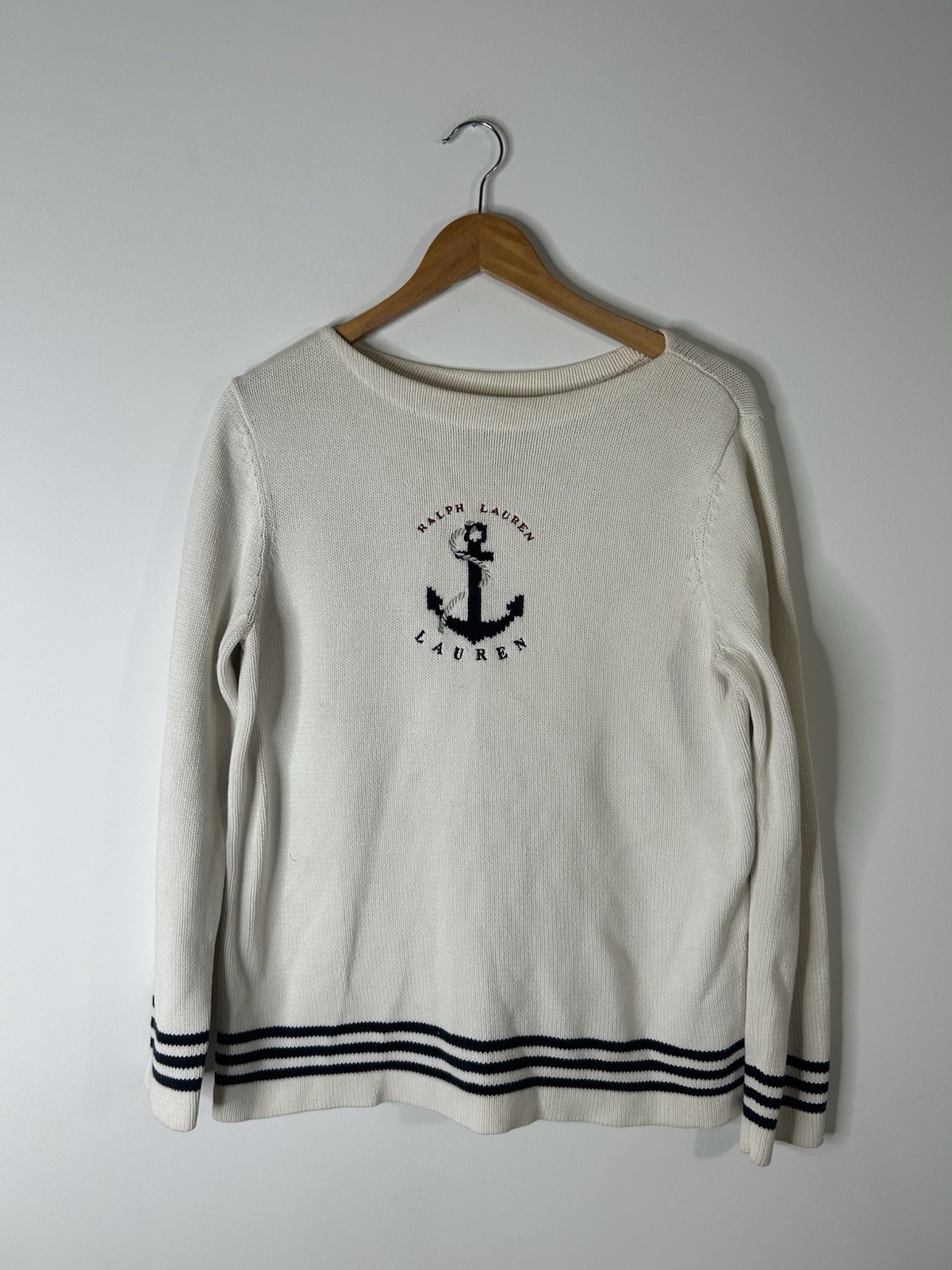 Vintage 1960’s Sweat Top Women’s White Boat Neck Anchor Pullover Knit