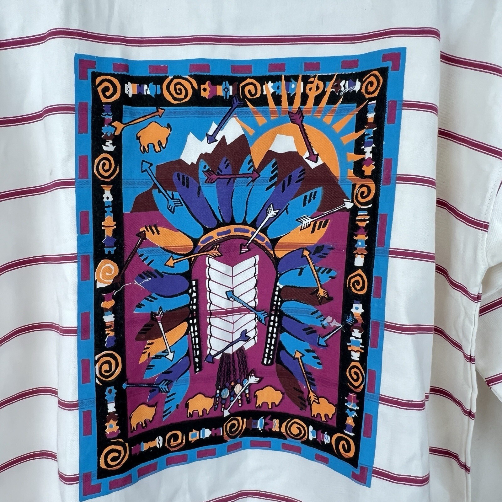 Vintage Gitano Womens Large Western Native Striped Pullover Top Shoulder Pads