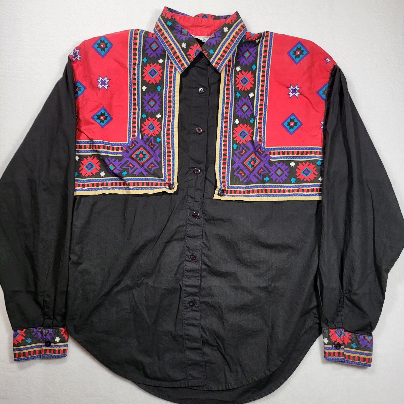 Women’s ADOBE ROSE Vintage Western Shirt Size Medium 1992 Aztec Print Cowgirl