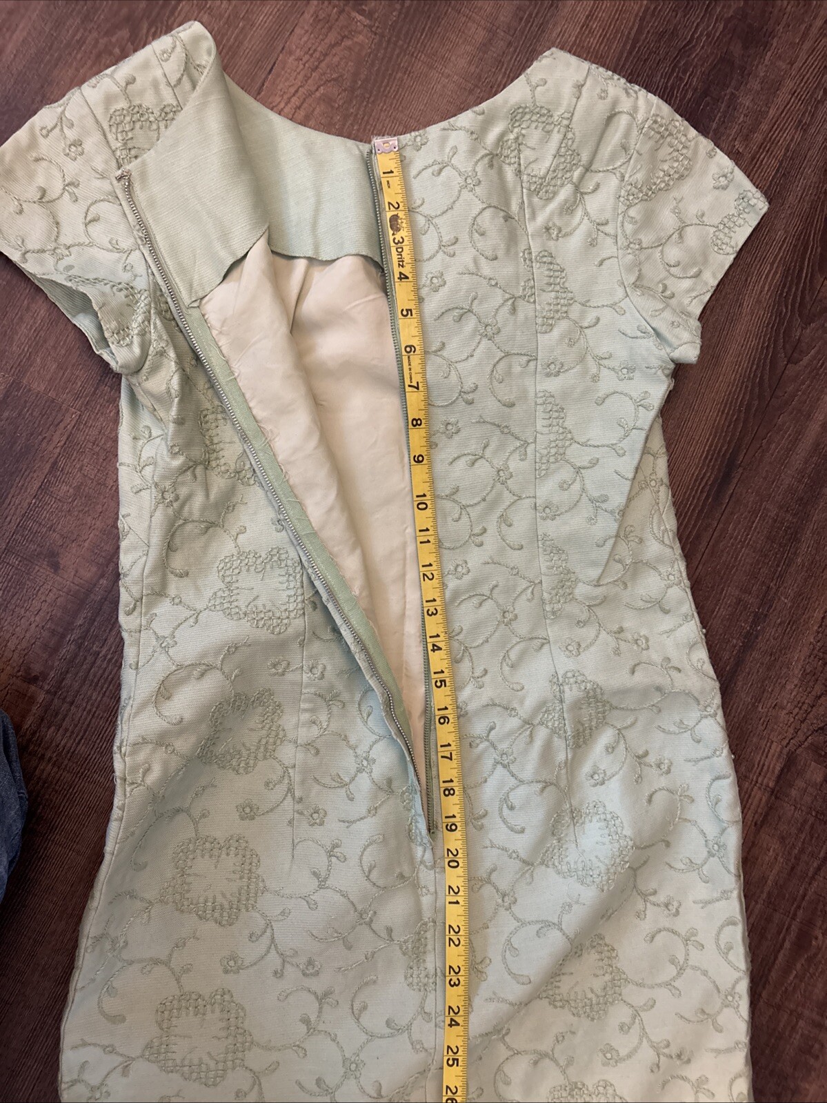 Vintage Embroidered Beaded Celery Green Midi Dress M Pencil Wiggle