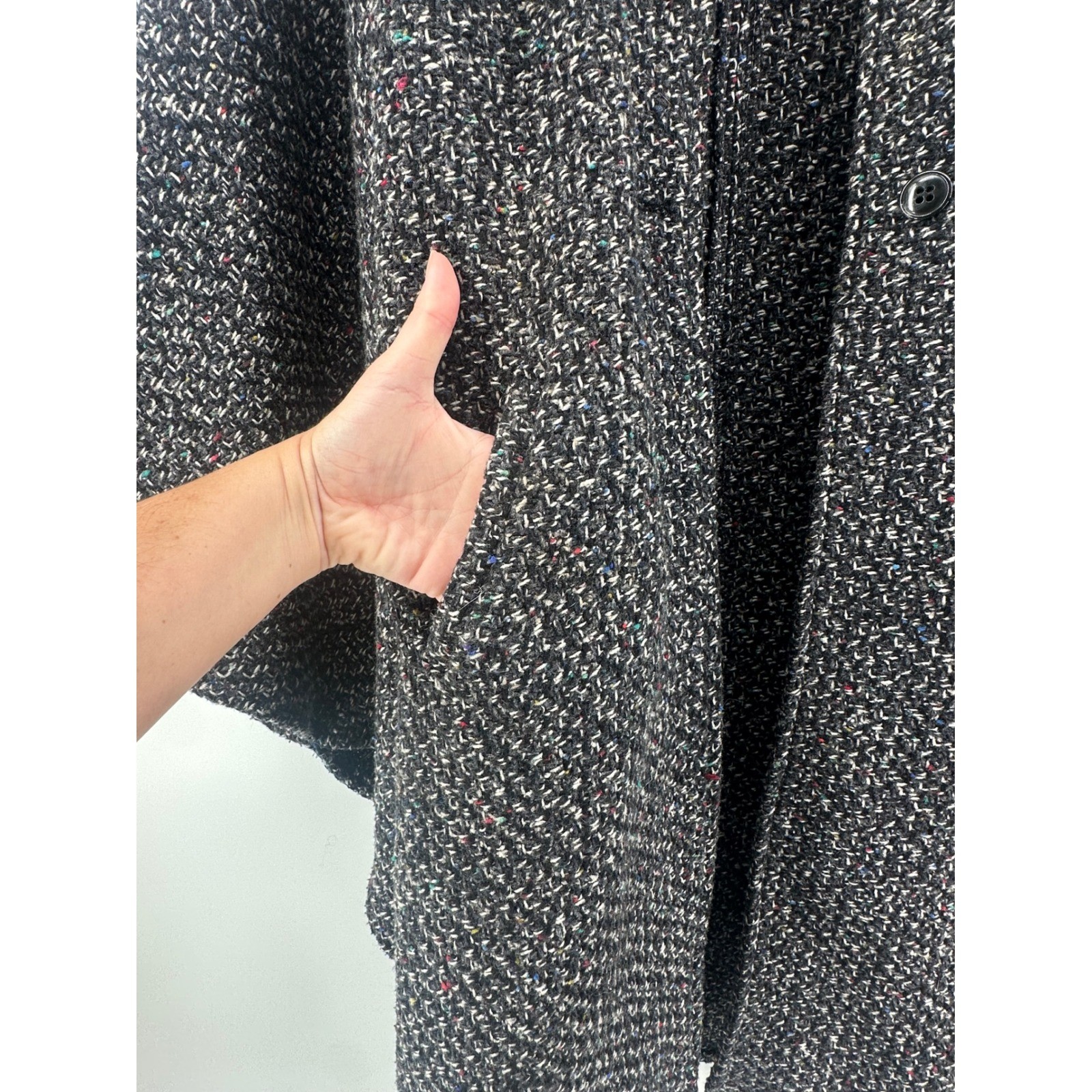 Vintage Herman Kay Wool Blend Tweed Cape Coat OS Made in USA Quiet Luxury Winter