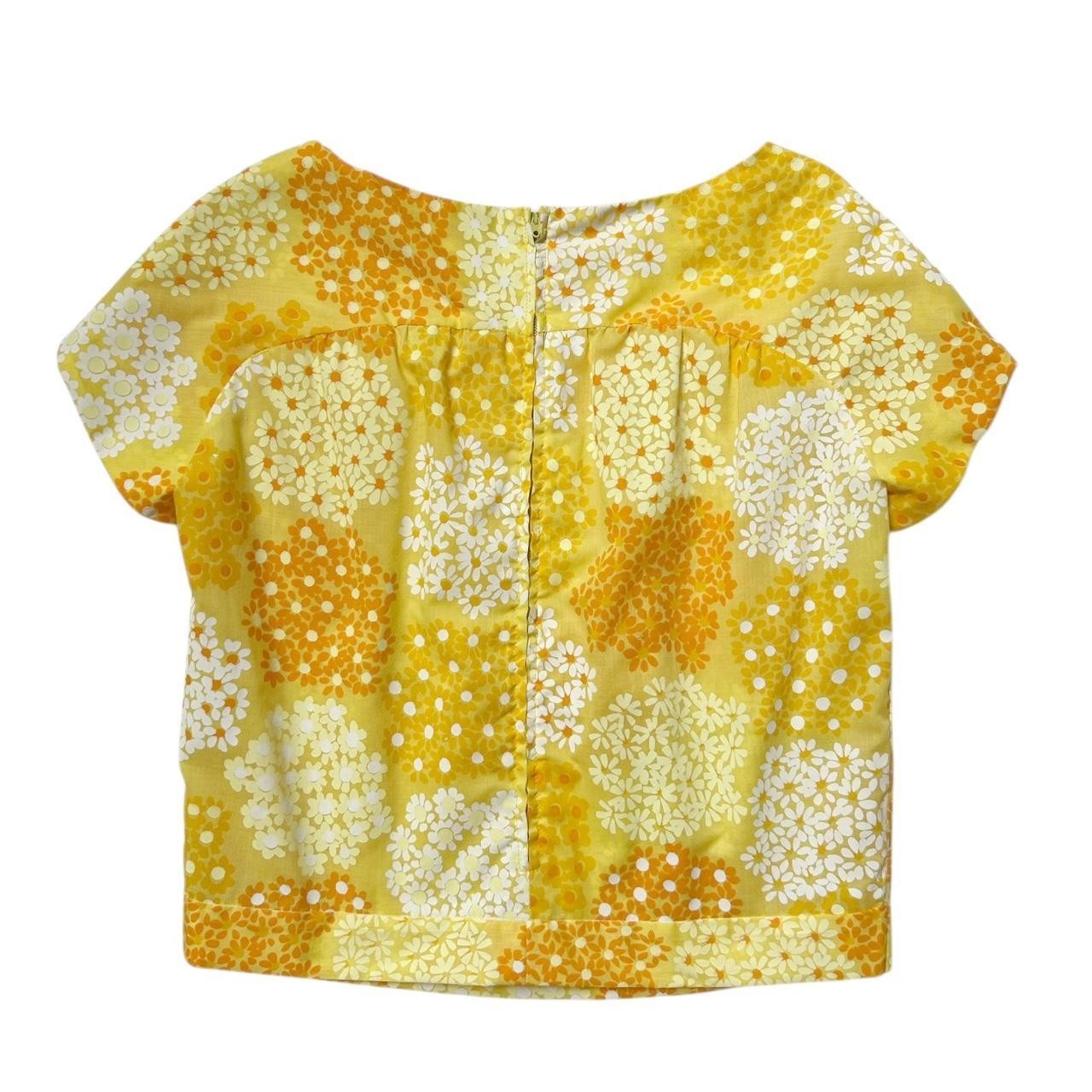 60s vintage Daisy relaxed top retro boho flower print hippy short cap sleeve