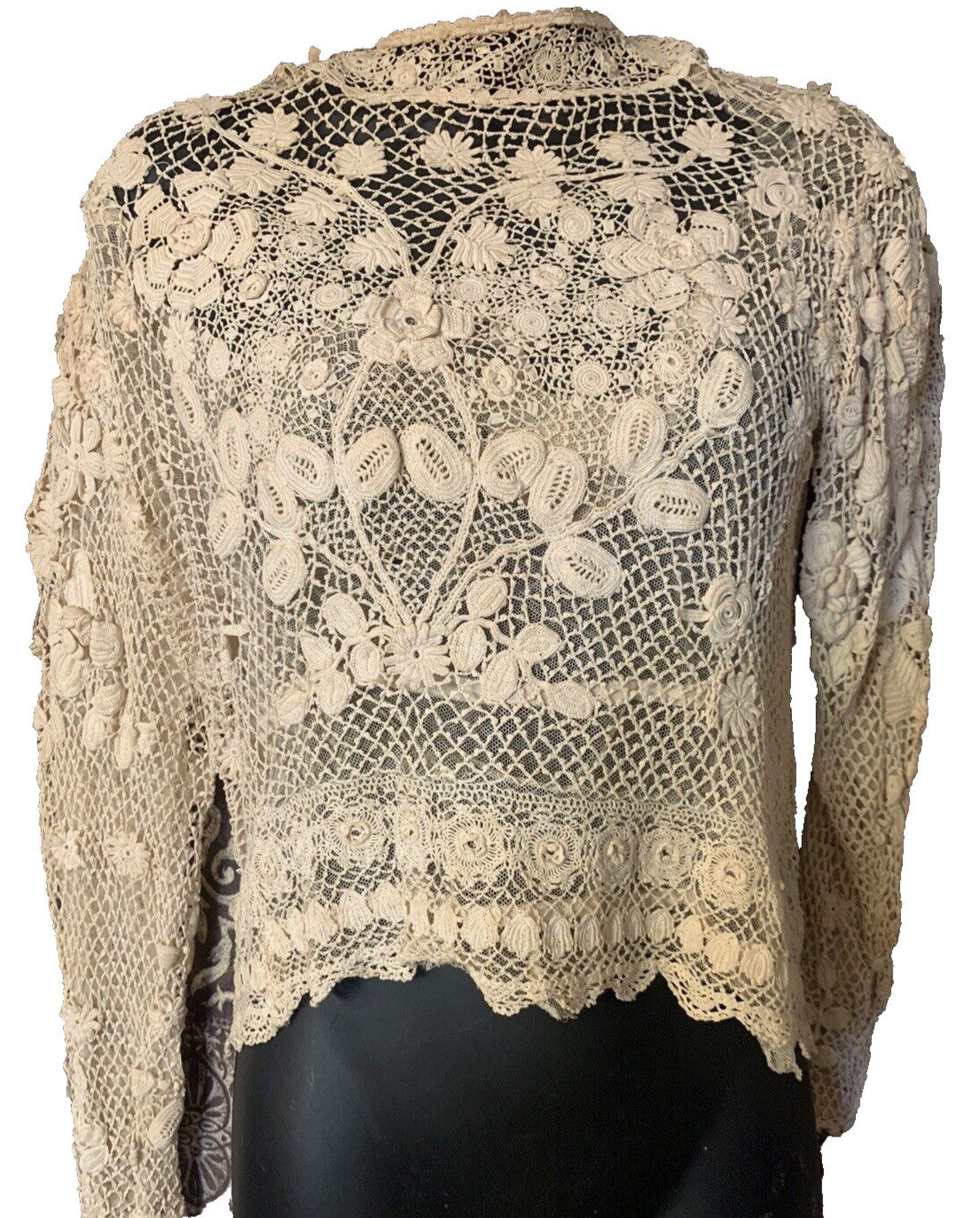 Antique Edwardian Irish Crochet Lace Blouse With High Collar Collectable