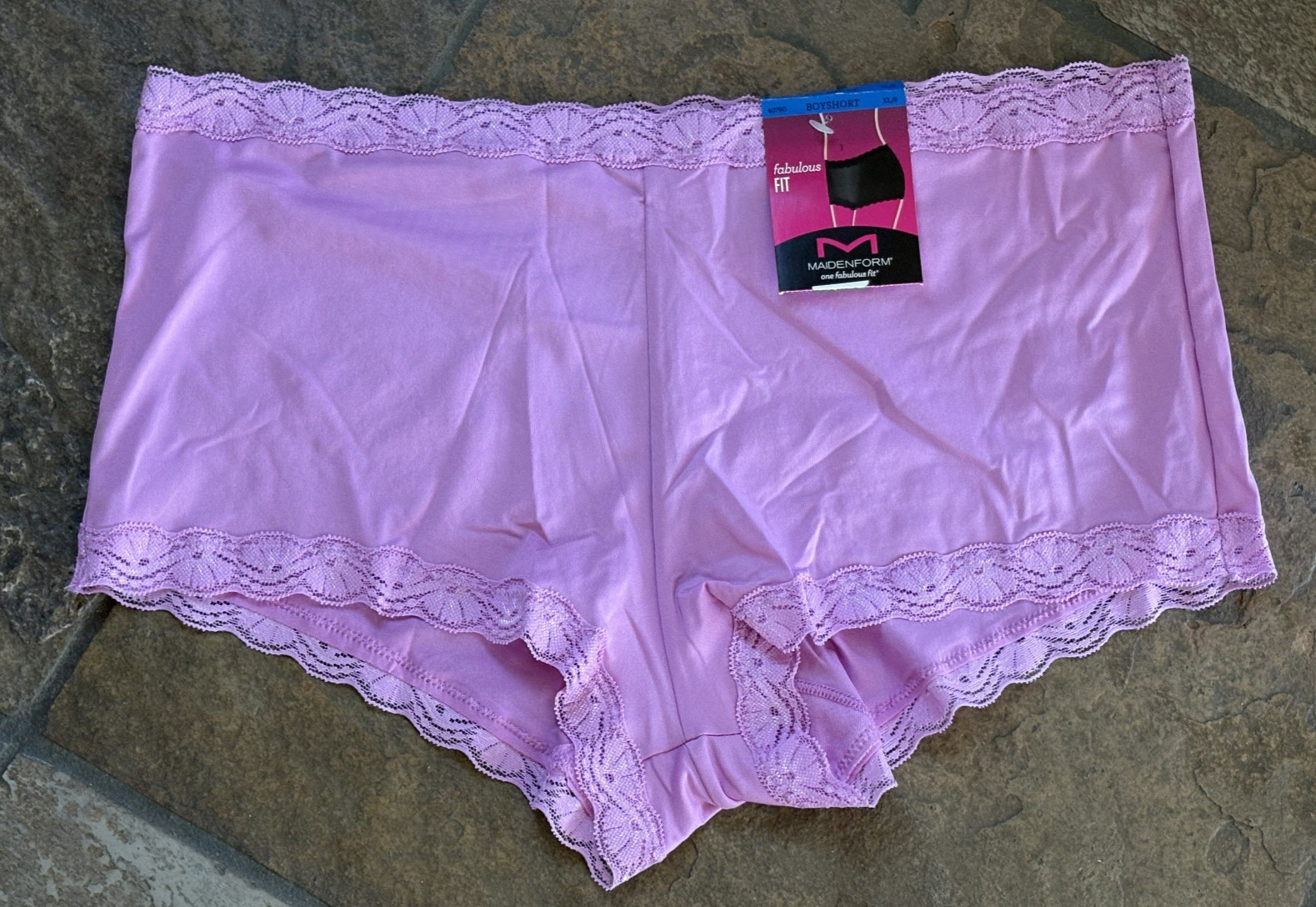 MAIDENFORM 8/XL PINK Silky Smooth Lace Trim Boyshort Panties #40760 NWT