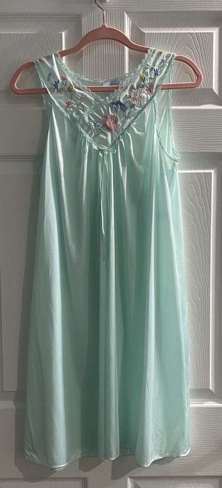 Vintage Nightgown Lorraine Baby Blue 100% Antron Nylon Gown Slip Small K36