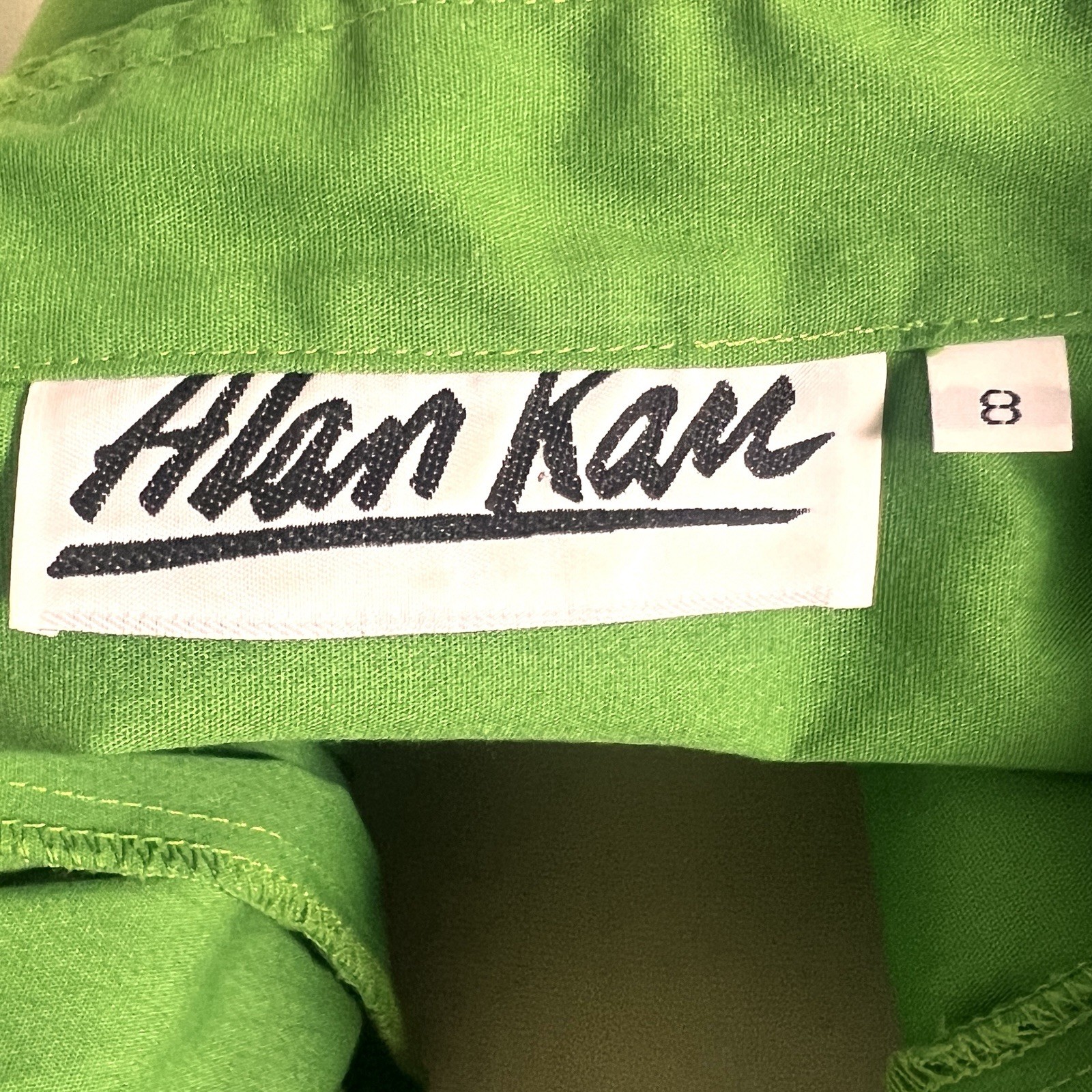 Vtg 1980s Alan Kan Green Shirt Dress Belted Button Front Pockets A-Line Mod M/L