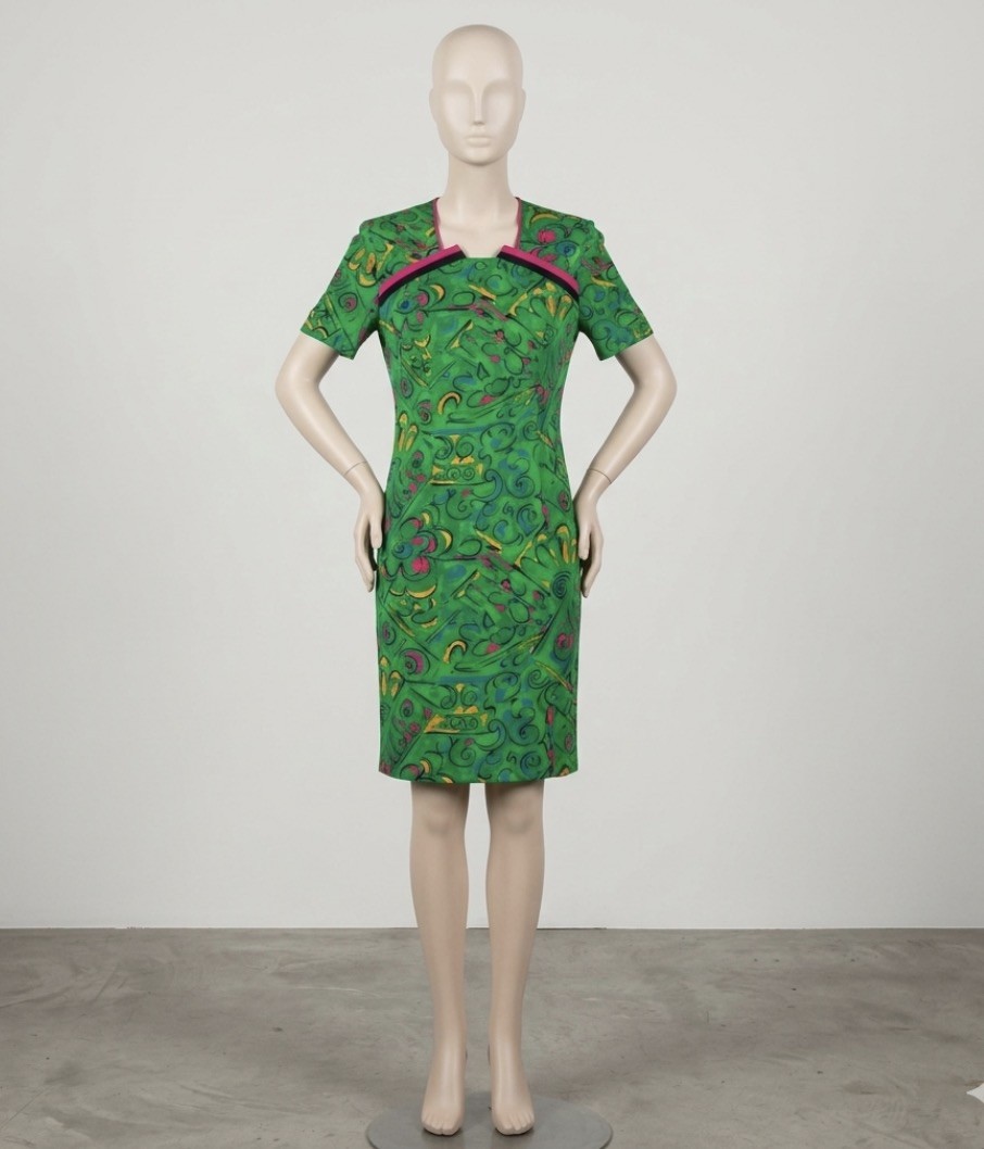 Italy VTG 60s 70s Psychedelic Mod Shift Dress Green Pink Avant-Garde Statement
