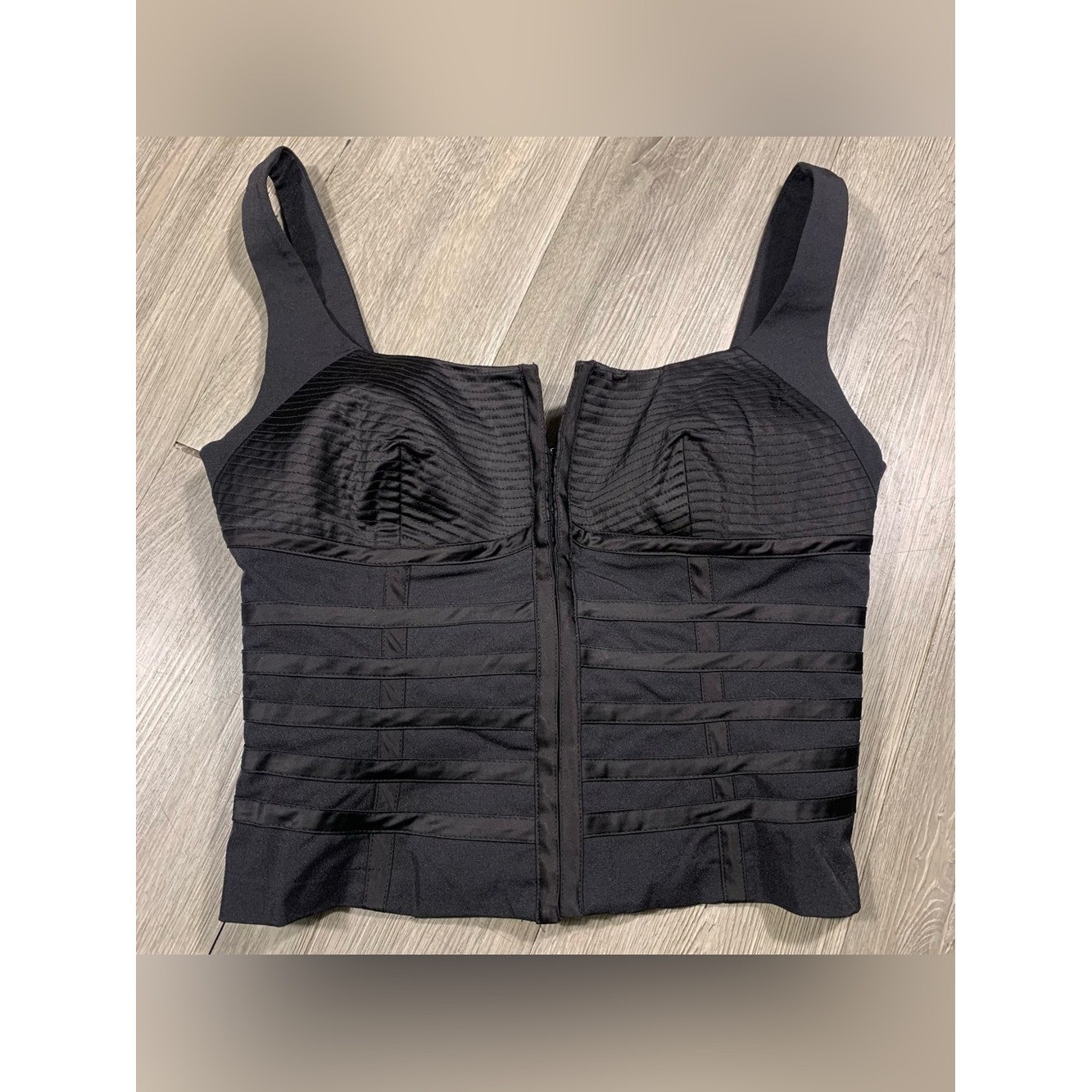 Cache Vintage Black Corset Style Sguare Neck Top size 8