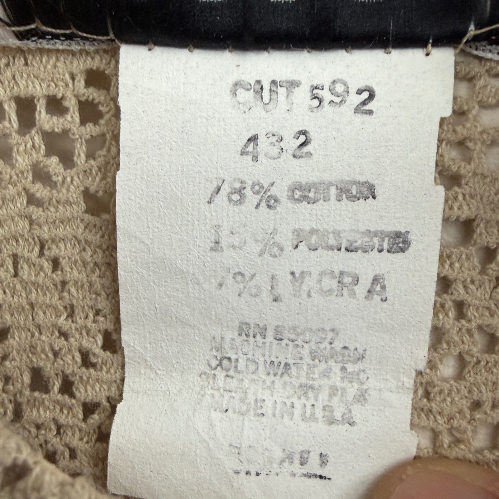 Vintage Crochet Dress Beige Button Front Fitted XXS XS 47″