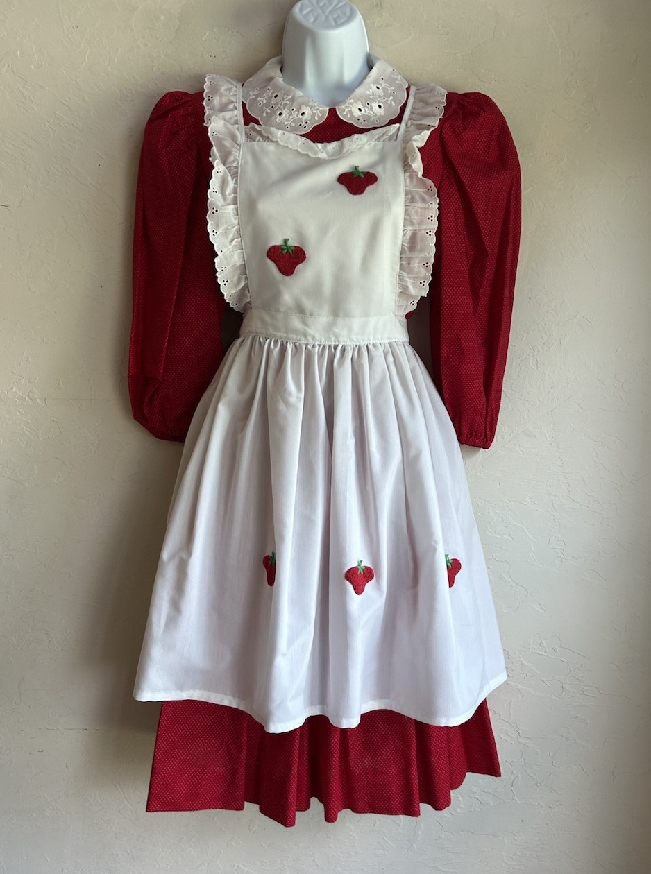 Vintage Strawberry Pinafore Dress Set S Cottagecore Milkmaid Coquette Apron