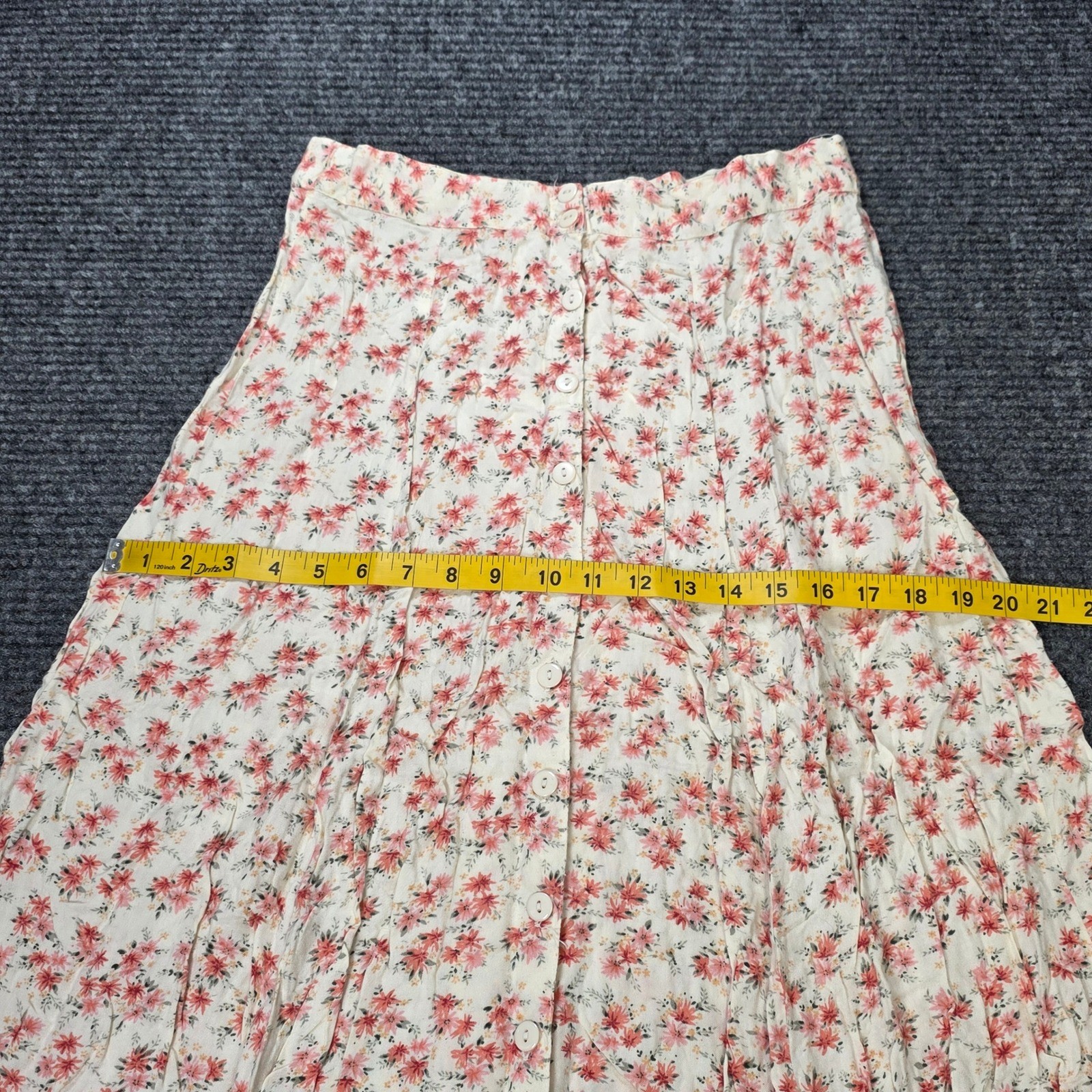 Vintage At Last Studio Floral Button Front Midi Skirt Women’s Size XL Cream Pink