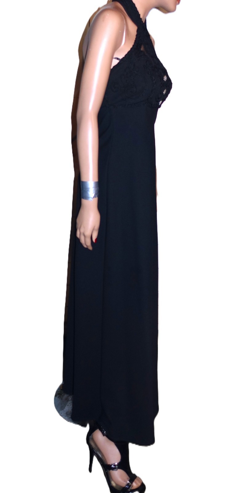 Vintage L.A. Glo Black Embroidered Bodice Maxi Dress 5/6 NWT