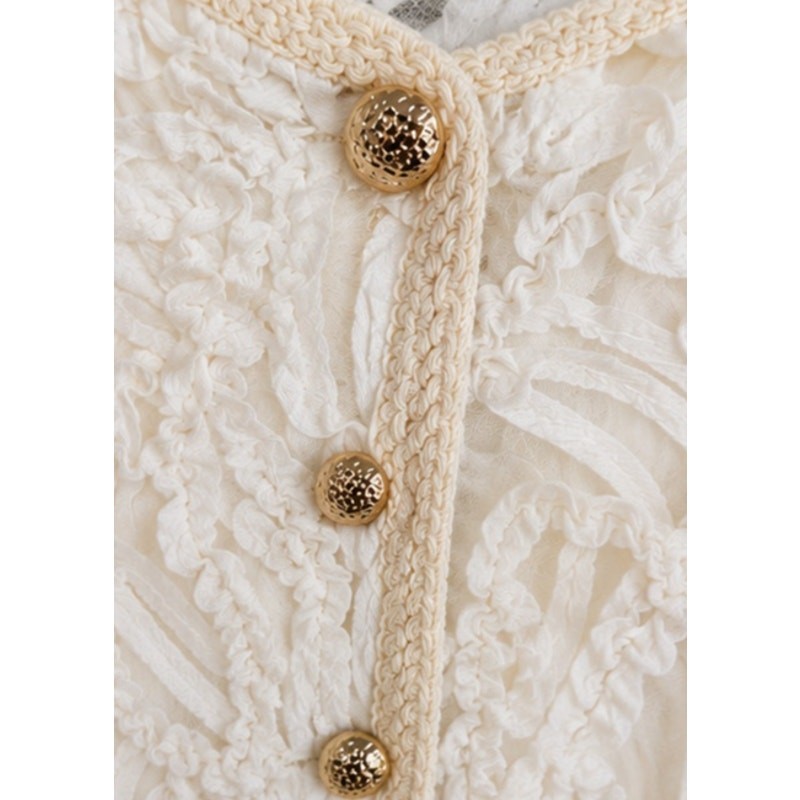 VTG A. Peach Ribbon Embroidered Cropped Jacket Ivory Gold Buttons M