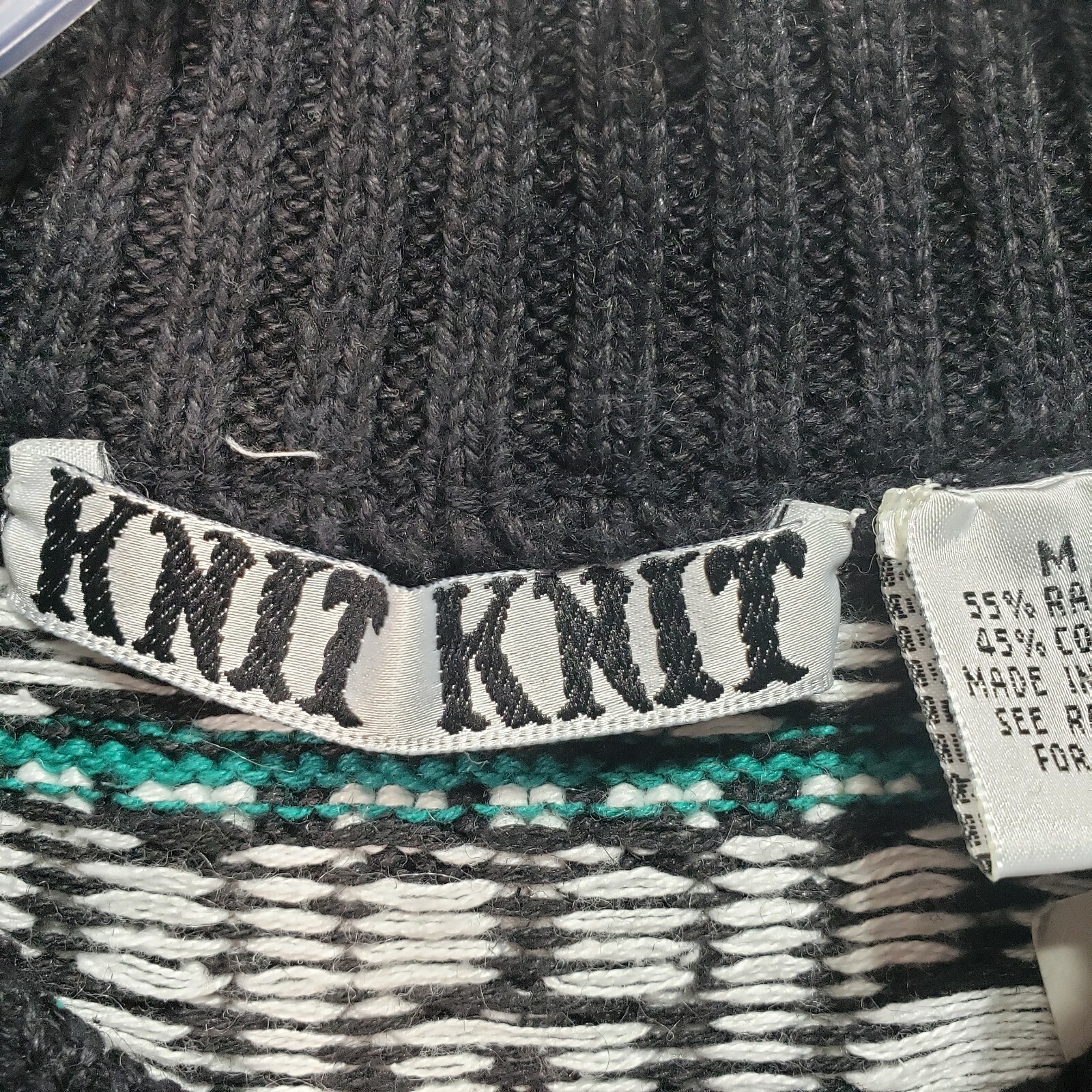 Vintage Deadstock NWT Knit Knit Black White Ramie Cotton Sweater Size Medium
