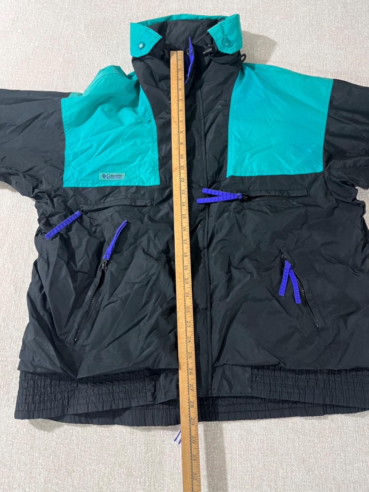 Vtg 90s Columbia Size L Ski Jacket Vamoose Bright Colorblock Teal Black Purple