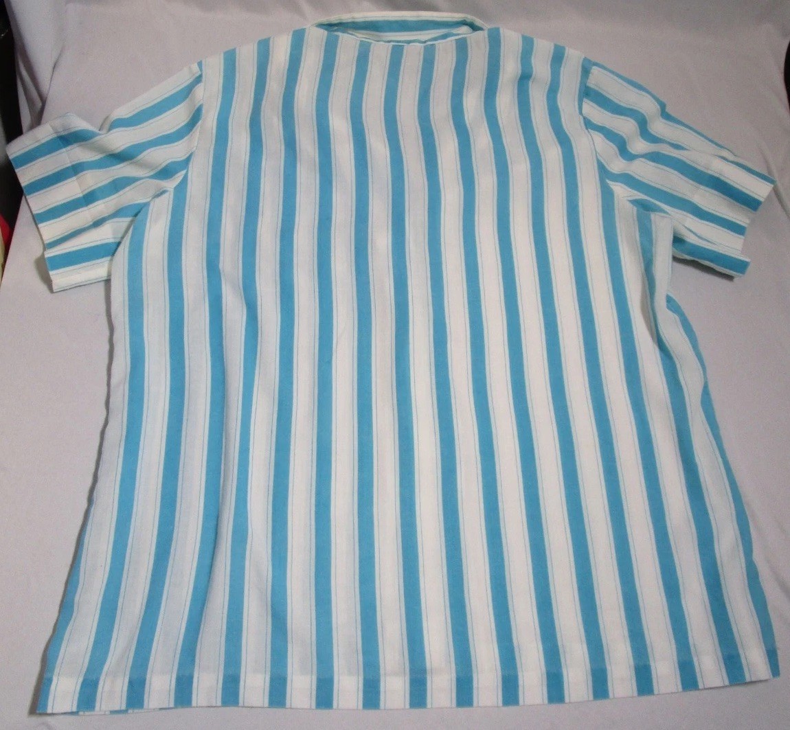 Handmade Vintage Single Stitch Light Turquoise Button Up Short Sleeve Blouse L
