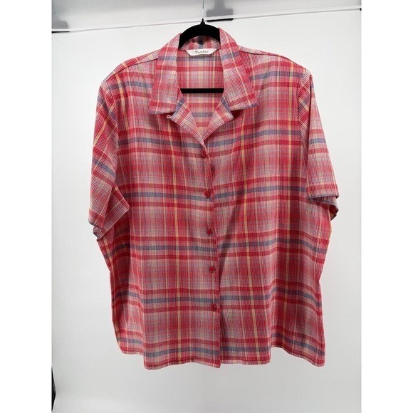 Tanjay Vintage Short-Sleeve Button Down Shirt,Shoulder Pads, Women’s Size 24W